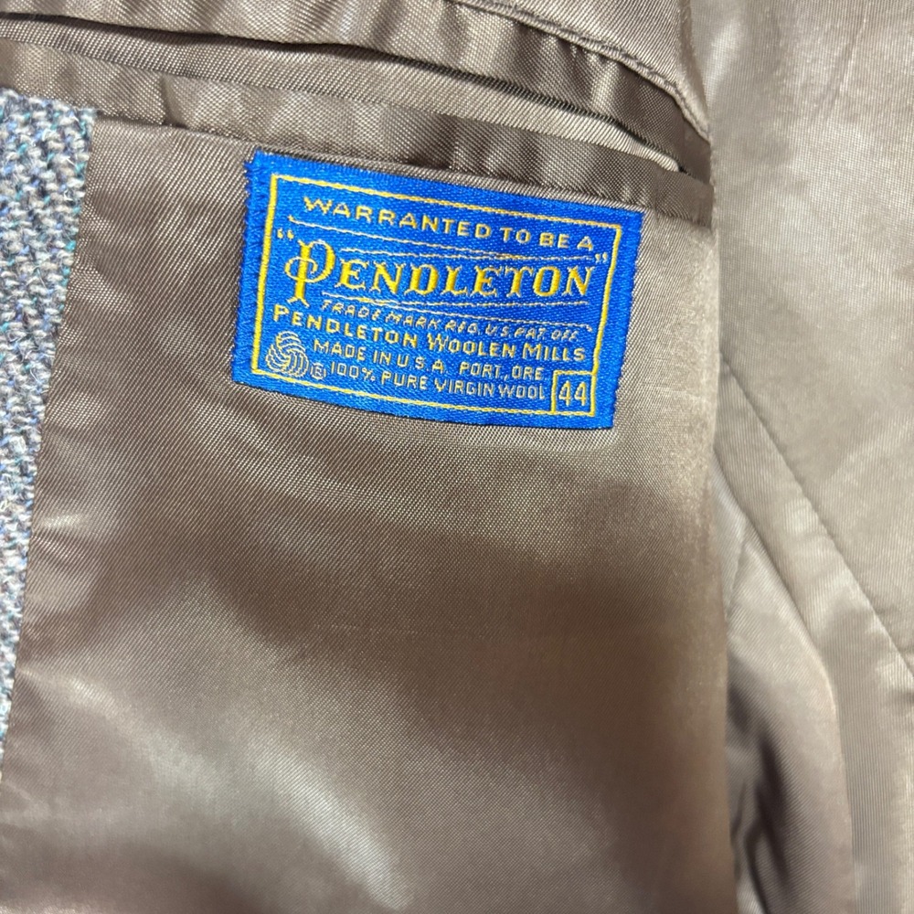 VTG 70s Pendleton Wool Western Blazer Suede Brown Herringbone Tweed SZ 44 - Picture 3 of 9